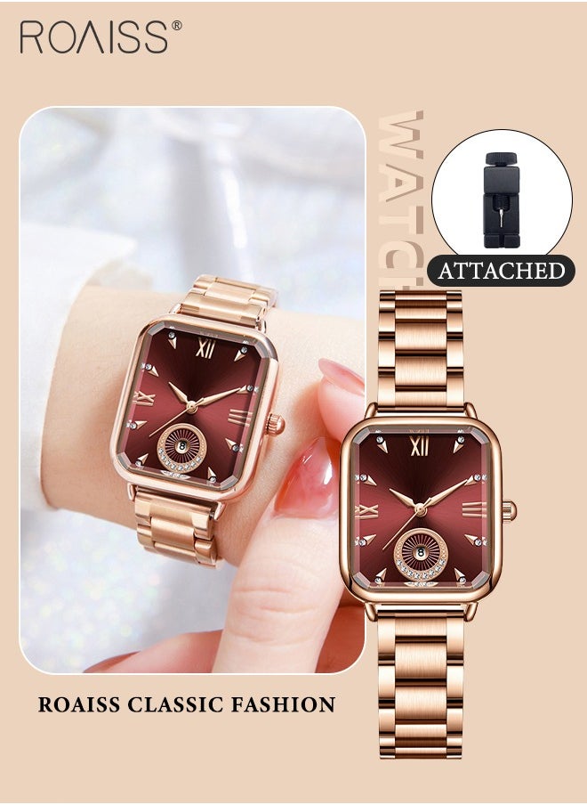 Women's Quartz Watch with Stainless Steel Strap, Analog Display Rectangle Dial with Rhinestones Decoration, Waterproof Simple Advanced Fashion Wristwatch as Gift for Ladies