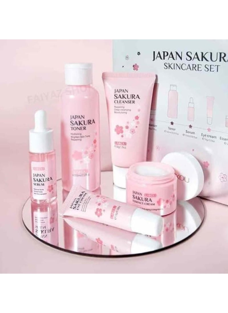 LAIKOU Sakura Skincare Set Lighten Blemishes Serum Moisturizer Fade Dark Circle Eye Cream