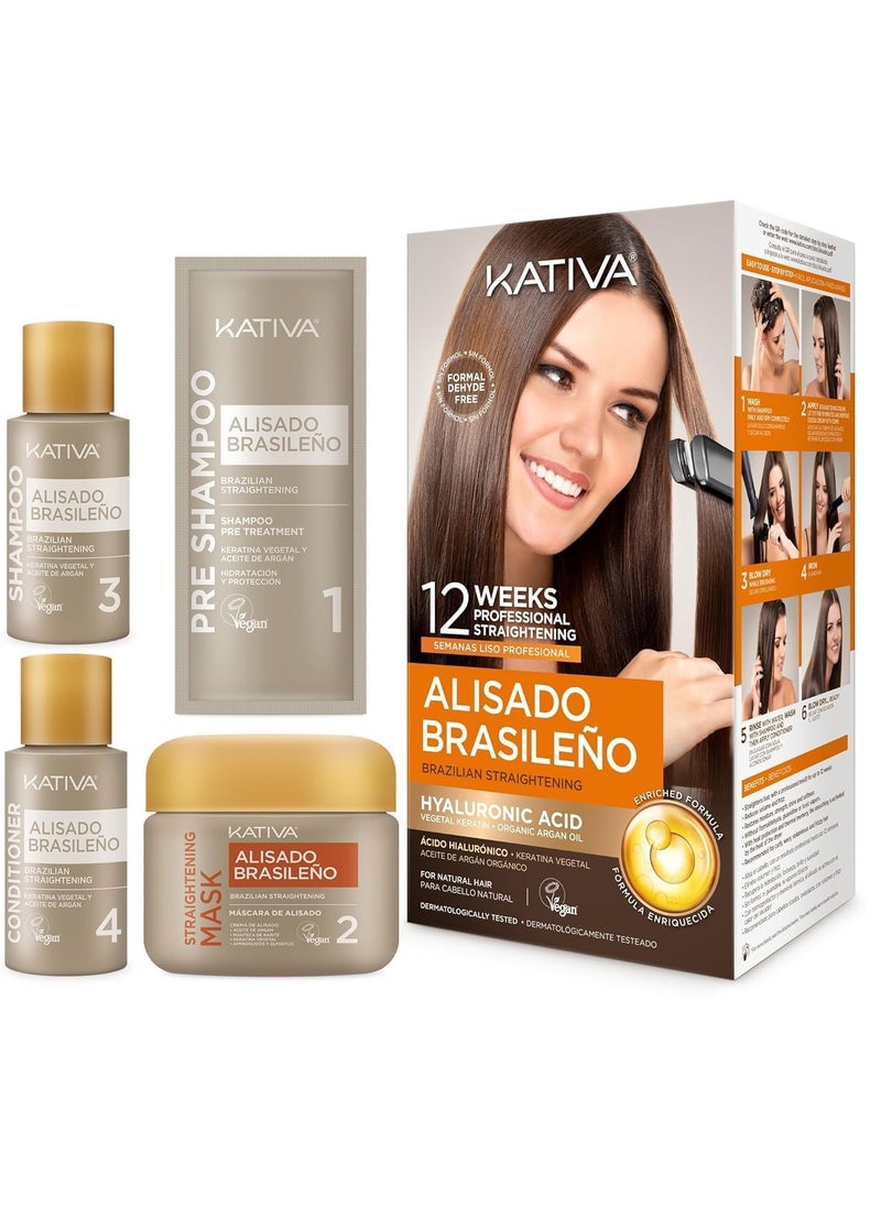 Kativa Brazilian Straightening Kit, 12 Weeks of Home Use Professional Straightening, with Organic Argan Oil, Shea Butter, Keratin & Amino Acids, for Straighter, Softer and Shinier Hair, All Hair Types