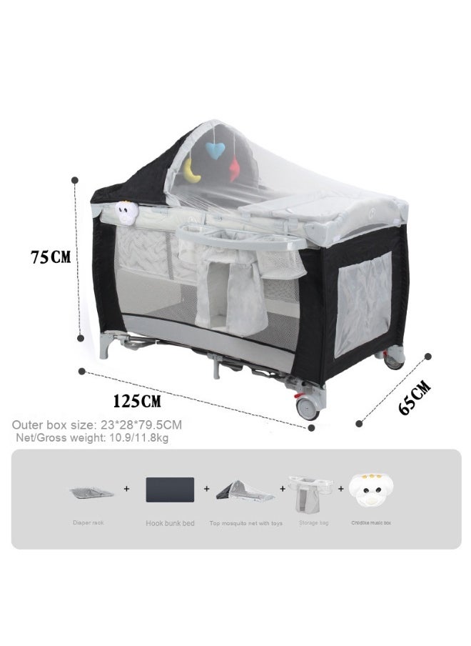 Foldable Baby Bed With Storage Bag, Wheels, Mosquito Net, Mattress, Arch Toy And Changing Table, 110 X 76 X 76 CM,  0 To 3 Years Old