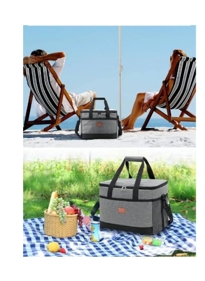 Outdoor 25L Cooler Bag Insulated Handbag Picnic bag Reusable Waterproof Oxford Ice Refrigerated Lightweight Fresh-keeping for Men Women Picnic/BBQ/Beach/Lunch Grey