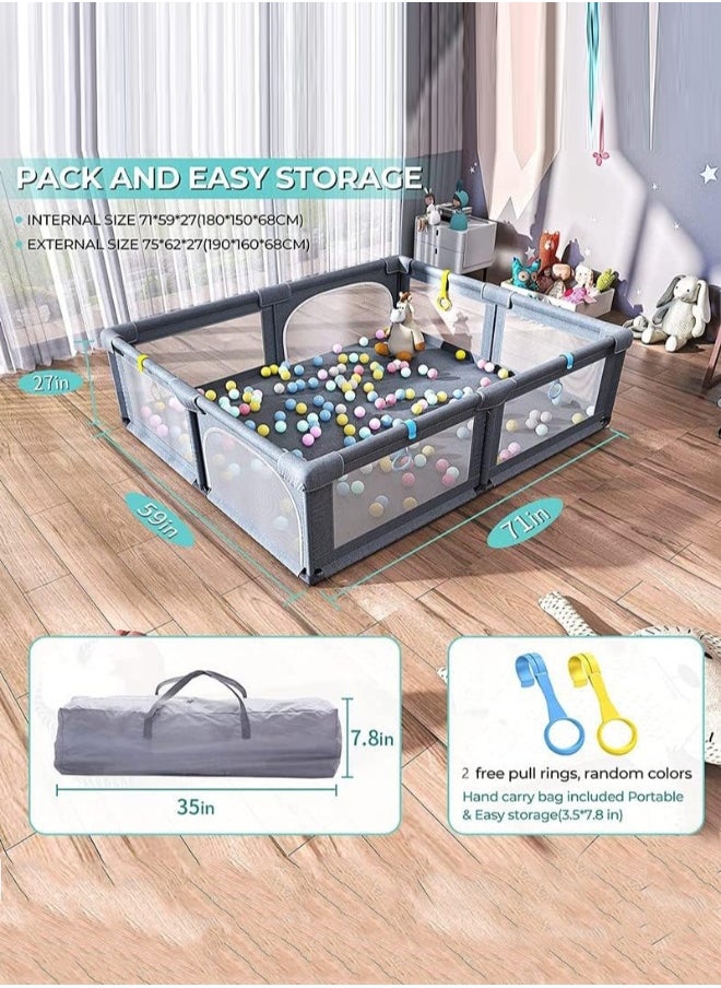 Packable Portable Sturdy Extra Large Baby Safety Activity Center Playard With Gate And Anti-Slip Base, 150 X 180 CM