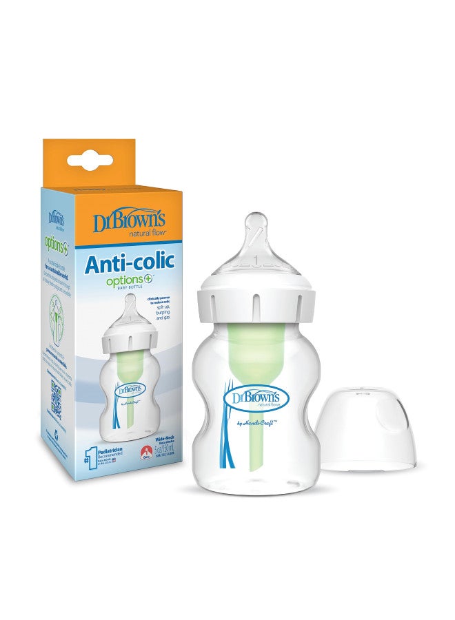 Natural Flow Anti-Colic Options + Wide-Neck Baby Bottle, 150 Ml, Level 1 Nipple, 1-Pack, 0 Months +