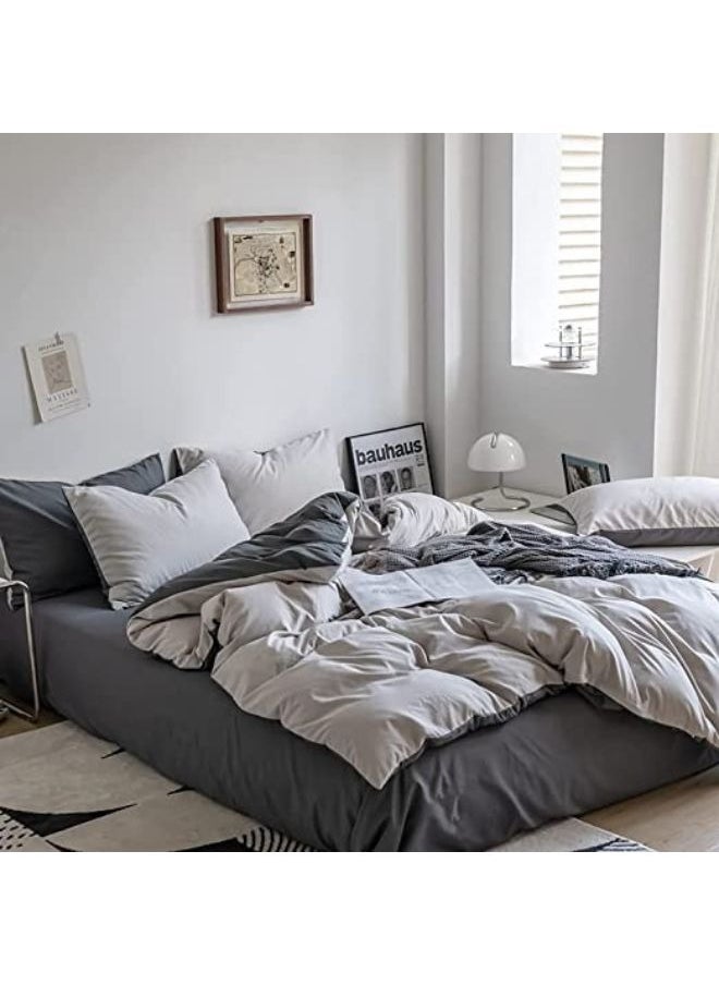 Single Size Bedsheet 4pcs One Set High Quality Bedding Set Bedding Cover (Single Size, Grey & Off White)