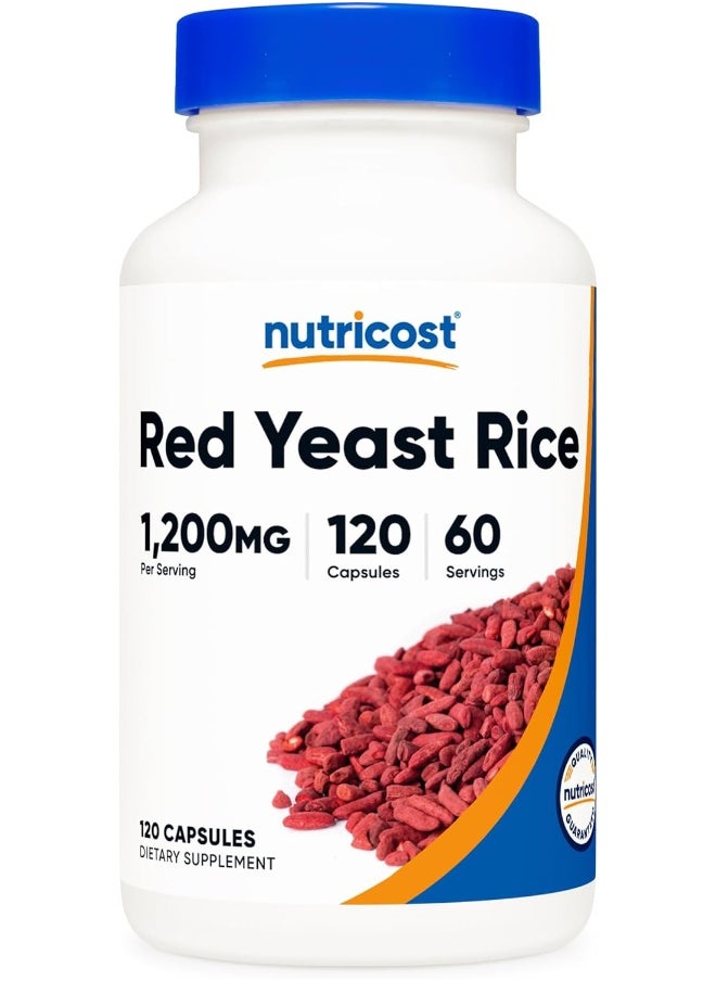 Red Yeast Rice 1200Mg, 120 Capsules - 60 Serv, Veggie Caps, Non-Gmo, Gluten Free