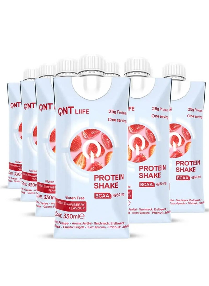 QNT Life, Protein Shake BCAA 5000mg, Fresh Strawberry, 330ml Pack of 12