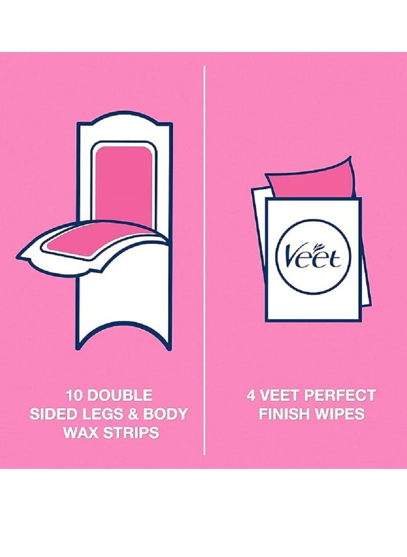 Veet Hair Removal Easy-Gel Wax Strips Body & Legs for Sensitive Skin, Soothing Almond Oil and Cornflower Scent – 20 Wax Strips Twin Pack