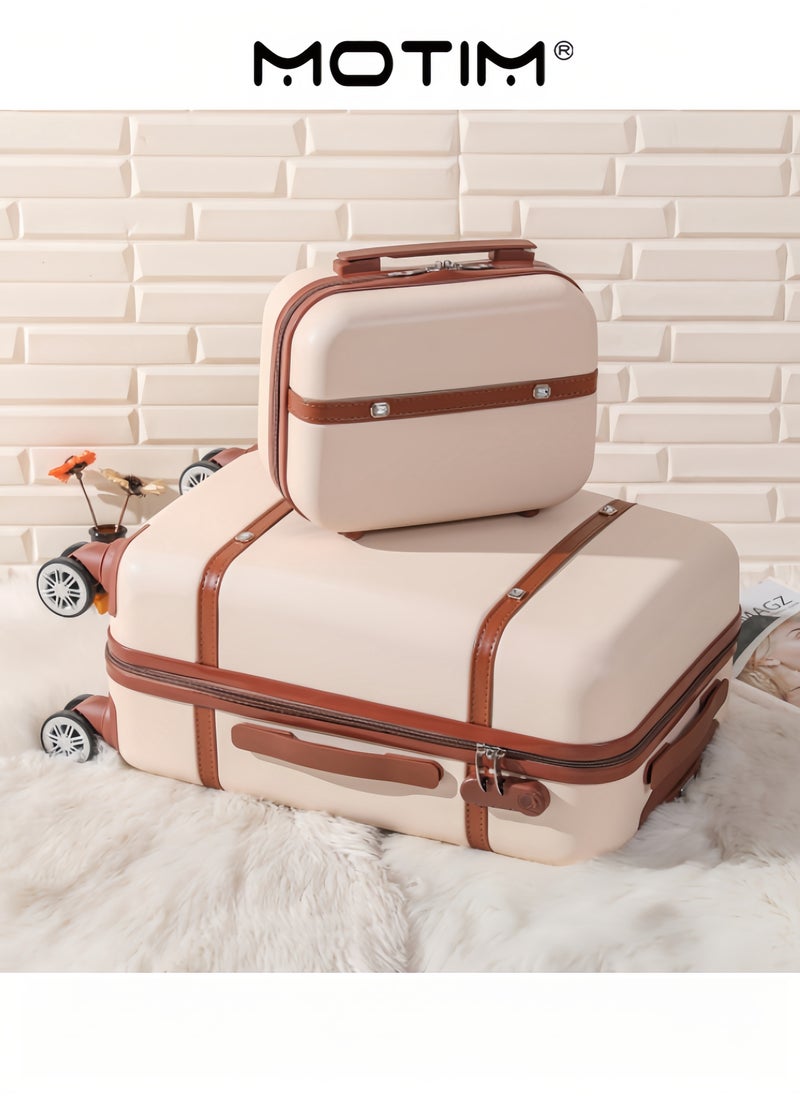 2PCS Vintage Style Luggage Set Lightweight Travel Luggage Expandable PC Hard Shell Clearance Luggage with TSA Lock Spinner Wheels Includes 1pc Travel Luggage ＆ 1pc Portable Case