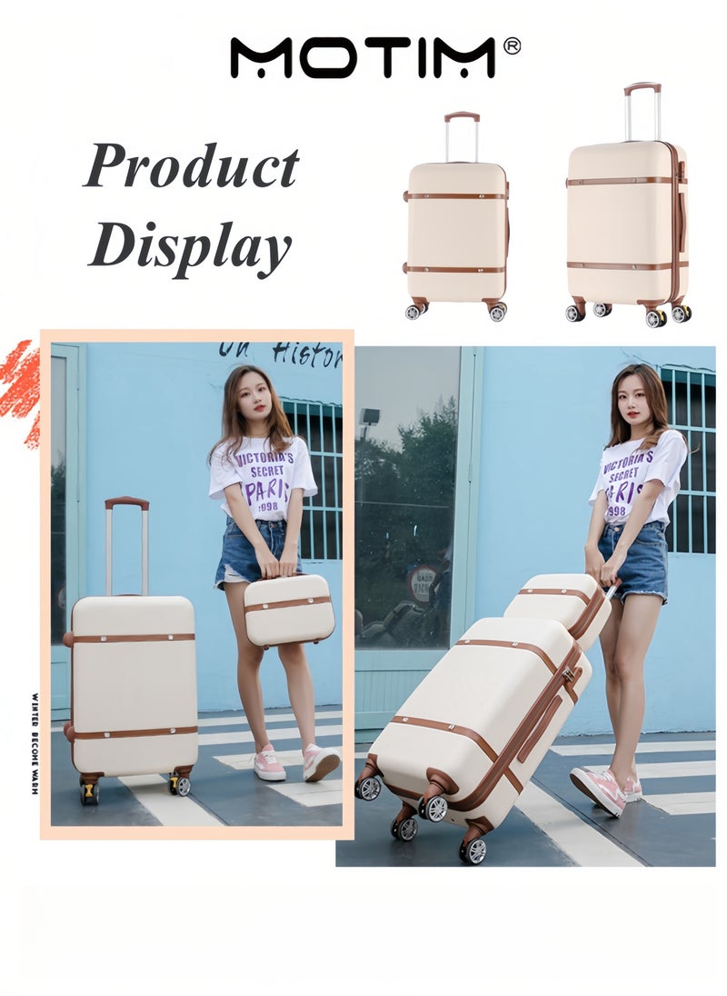 2PCS Vintage Style Luggage Set Lightweight Travel Luggage Expandable PC Hard Shell Clearance Luggage with TSA Lock Spinner Wheels Includes 1pc Travel Luggage ＆ 1pc Portable Case