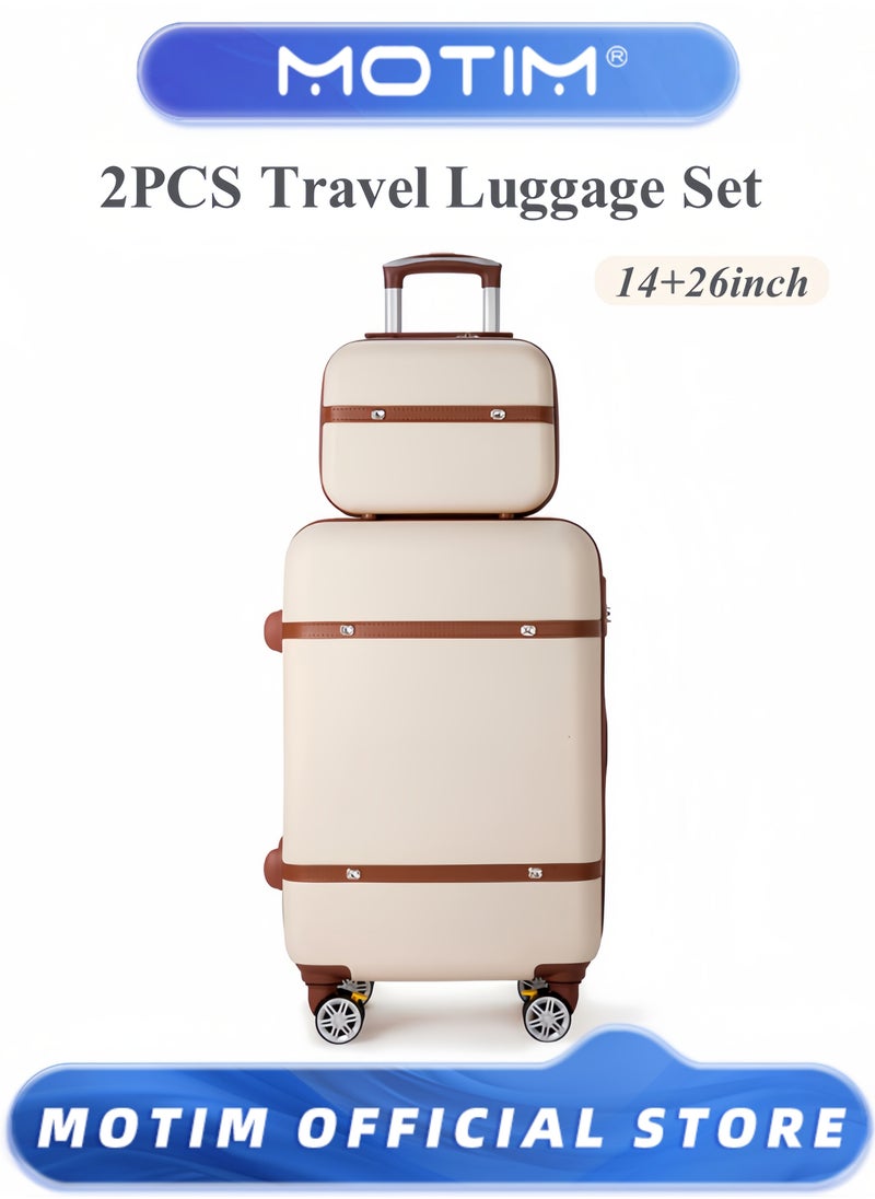 2PCS Vintage Style Luggage Set Lightweight Travel Luggage Expandable PC Hard Shell Clearance Luggage with TSA Lock Spinner Wheels Includes 1pc Travel Luggage ＆ 1pc Portable Case