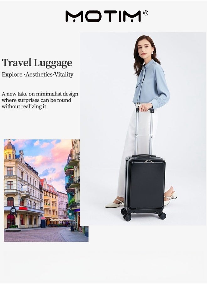 2pcs Boarding Carry-on Luggage Sets Travel Luggage With Front Open Laptop Compartment Pocket Aluminum Framed Suitcase With Spinner Wheels Large Capacity Checked-in Luggage