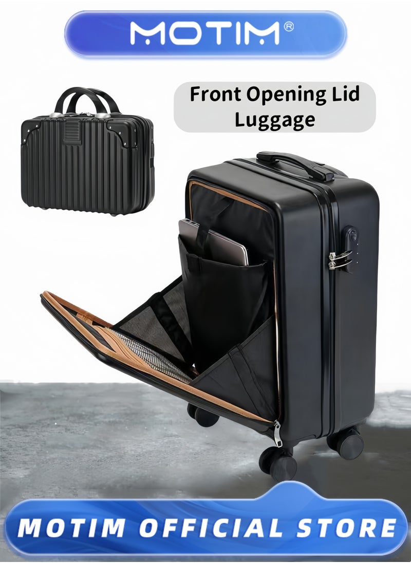 2pcs Boarding Carry-on Luggage Sets Travel Luggage With Front Open Laptop Compartment Pocket Aluminum Framed Suitcase With Spinner Wheels Large Capacity Checked-in Luggage