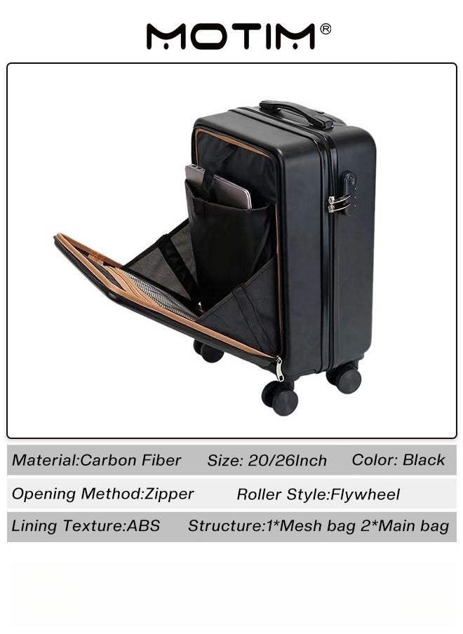 2pcs Boarding Carry-on Luggage Sets Travel Luggage With Front Open Laptop Compartment Pocket Aluminum Framed Suitcase With Spinner Wheels Large Capacity Checked-in Luggage