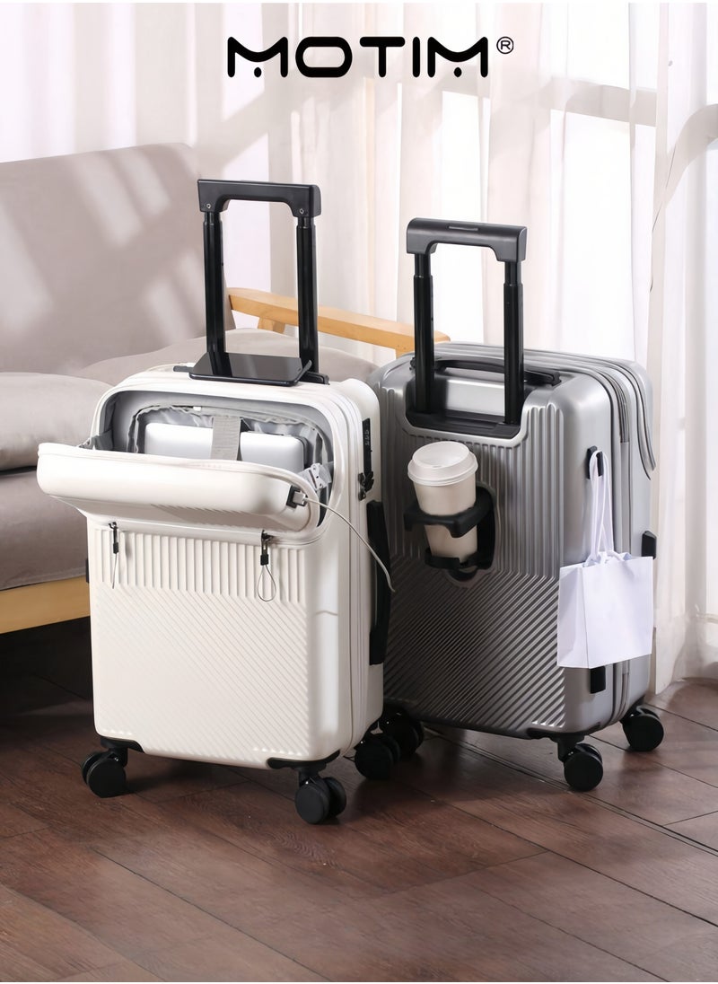 2pcs Boarding Carry-on Luggage Sets Travel Luggage Carry-On Luggage With Front Open Laptop Compartment Pocket and USB Port Aluminum Framed Suitcase With Spinner Wheels Large Capacity Checked-in Luggage