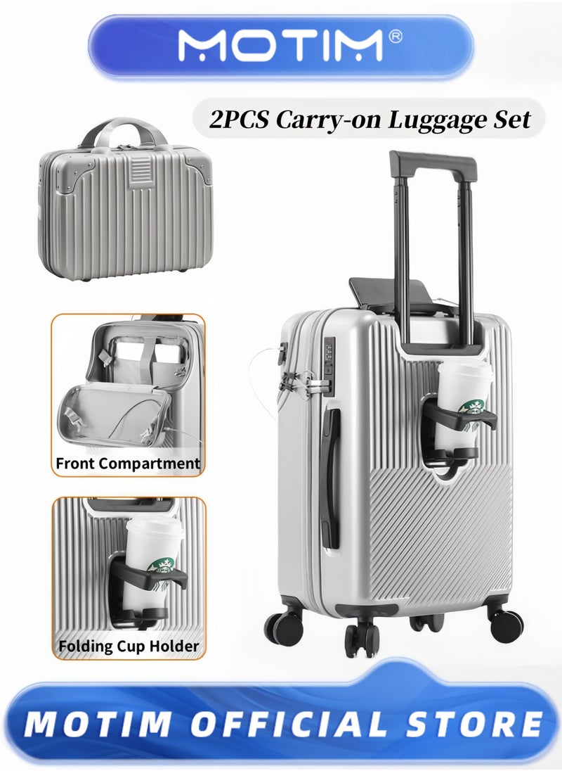 2pcs Boarding Carry-on Luggage Sets Travel Luggage Carry-On Luggage With Front Open Laptop Compartment Pocket and USB Port Aluminum Framed Suitcase With Spinner Wheels Large Capacity Checked-in Luggage