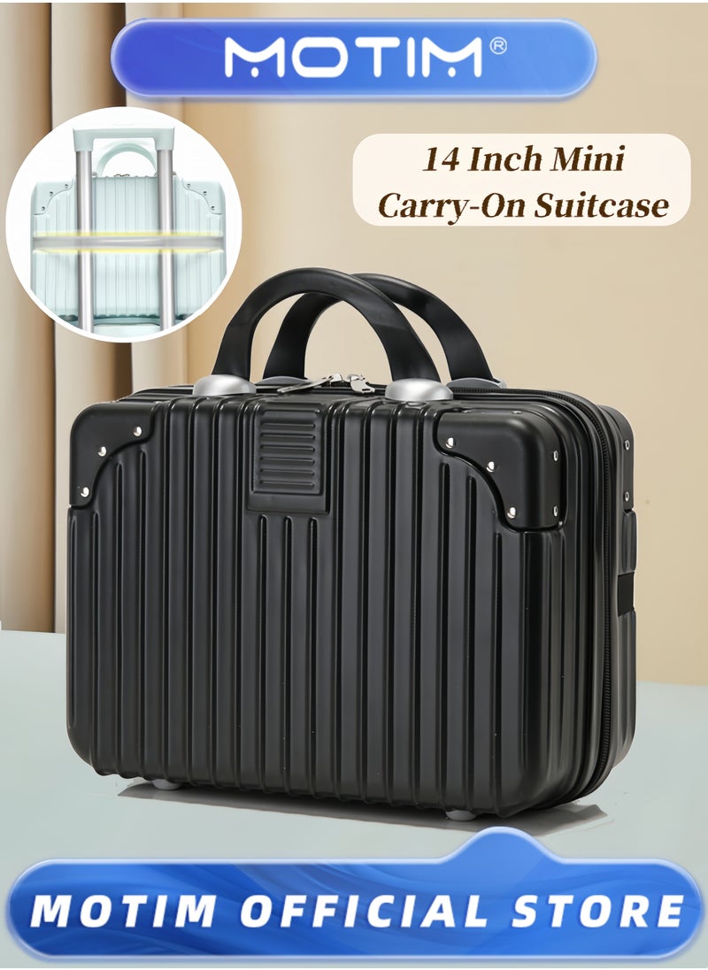 14 INCH Mini Suitcase Travel Portable Storage Bag Waterproof ABS Hard Shell Carry-On Case with Elastic Strap and Zipper to Hang on Carry-On Luggage