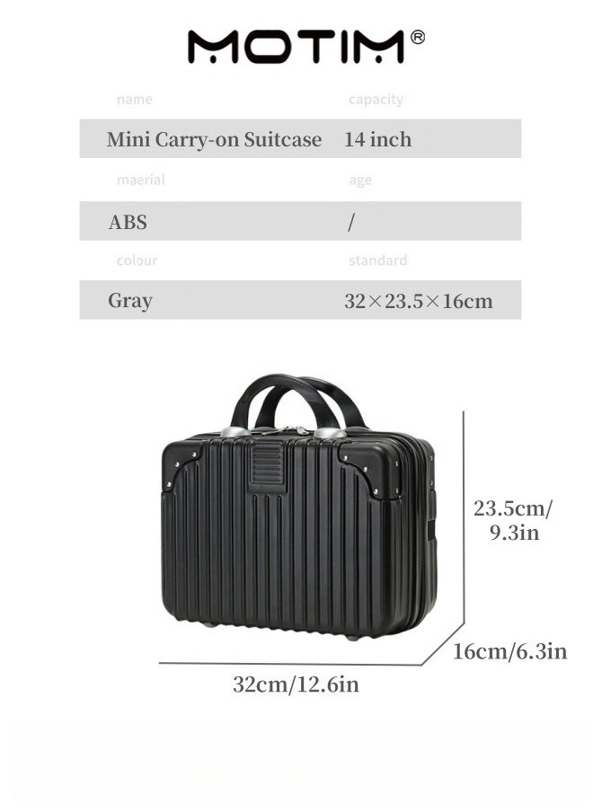 14 INCH Mini Suitcase Travel Portable Storage Bag Waterproof ABS Hard Shell Carry-On Case with Elastic Strap and Zipper to Hang on Carry-On Luggage