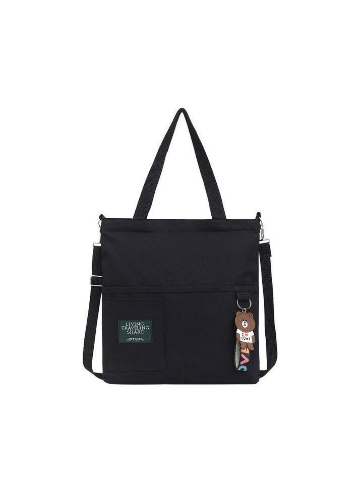 Hong Kong style canvas shoulder bag Colour:Black