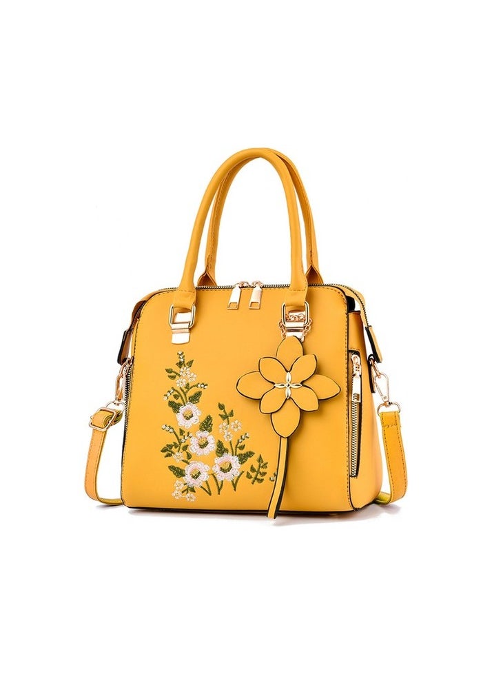 Women's bag new fashion high -grade tissue trend embroidery bag simple shoulder strap bag (dormitory Colour:Yellow