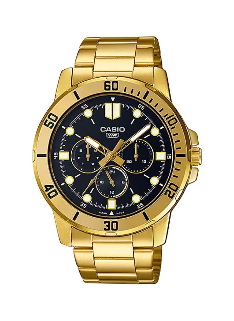 Casio Men's Watch - MTP-VD300G-1EUDF Black Dial, Gold Band