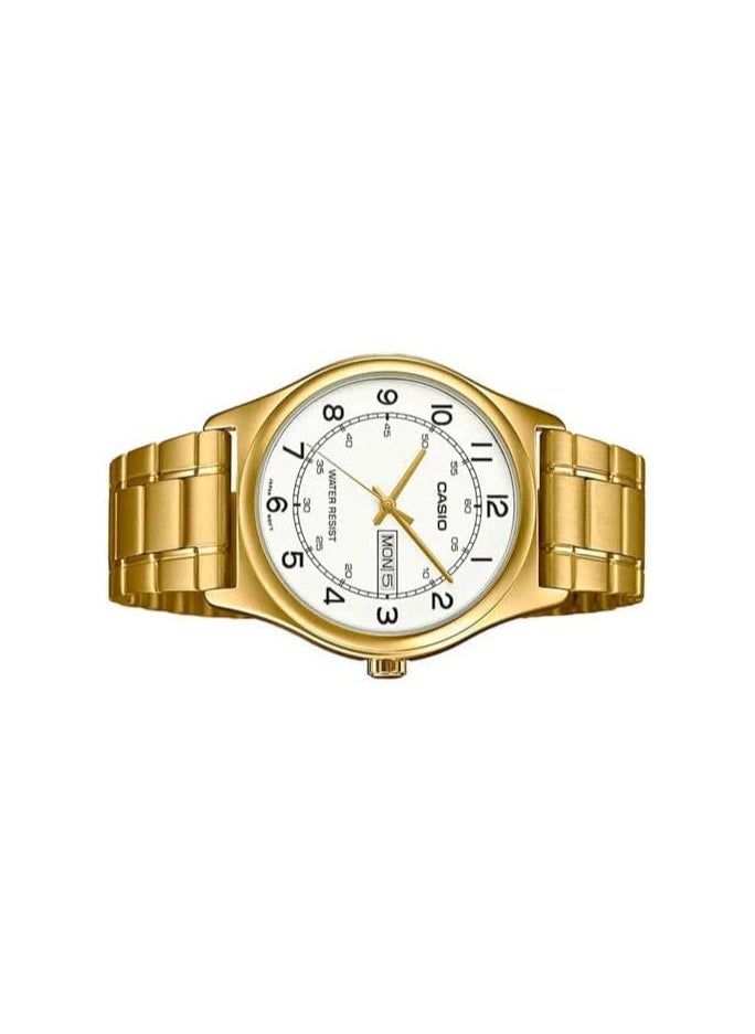 Casio Men's Watch - MTP-V006G-7BUDF White Dial, Gold Band