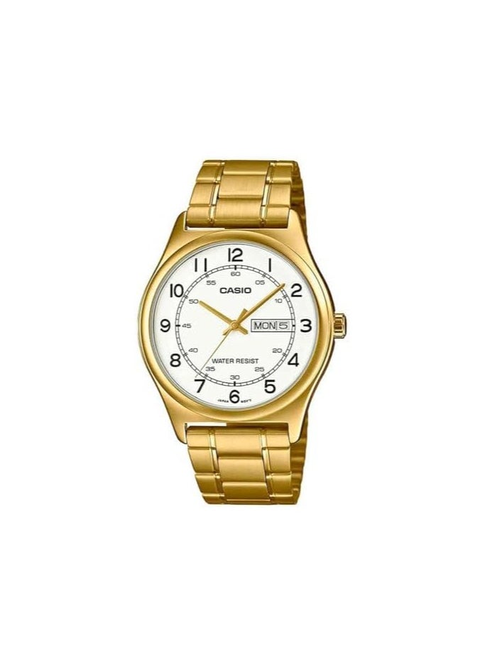 Casio Men's Watch - MTP-V006G-7BUDF White Dial, Gold Band