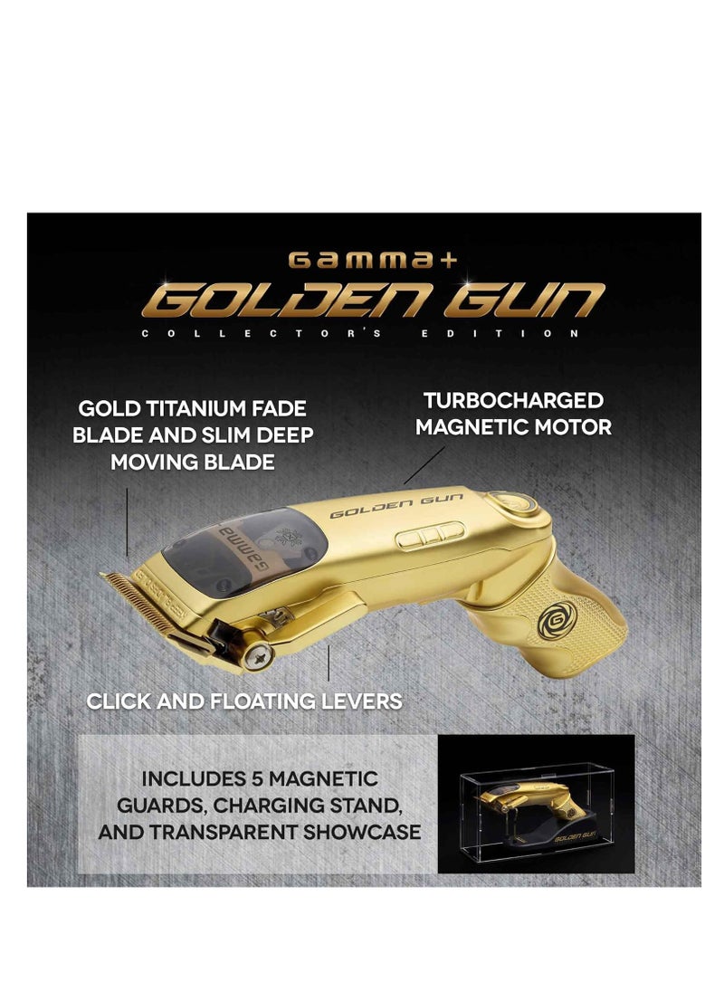 GAMMA+ Collector's Edition Golden Gun Cordless Hair Clipper with Display Showcase Gold