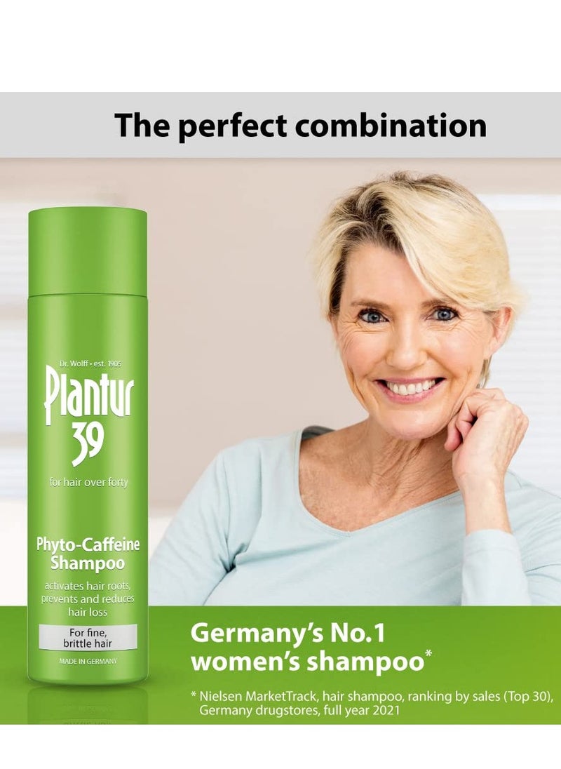 Plantur 39 Natural Phyto Caffeine Shampoo for Thinning Hair for Women, Volumizing Shampoo for Natural Hair Growth for Fine and Thinning Hair, Niacin, Caffeine, Zinc, White Tea Extract, 8.45 floz