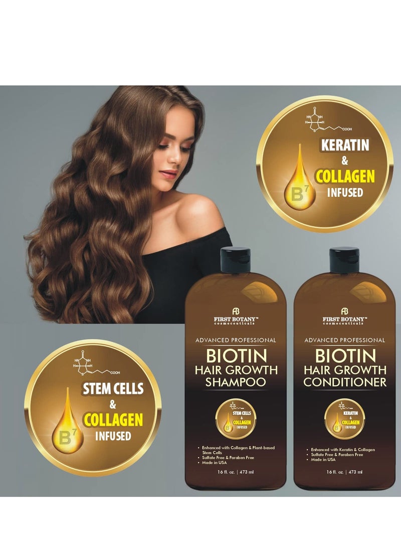 First Botany, Biotin Hair Growth Shampoo Conditioner Anti Hair Loss Thickening formula Collagen & Stem Cell For Hair Regrowth Anti Thinning Sulfate Free For Men Women Anti Dandruff Treatment 16 oz x2