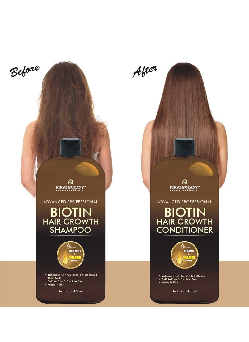 First Botany, Biotin Hair Growth Shampoo Conditioner Anti Hair Loss Thickening formula Collagen & Stem Cell For Hair Regrowth Anti Thinning Sulfate Free For Men Women Anti Dandruff Treatment 16 oz x2