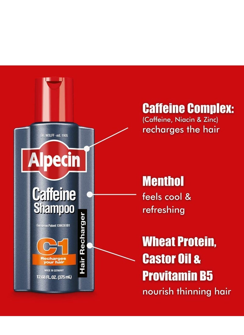 Alpecin C1 Caffeine Shampoo 12.68 fl oz, Promote Natural Hair Growth and Thickness, Energizes Hair and Scalp, Leaves Hair Feeling Stronger