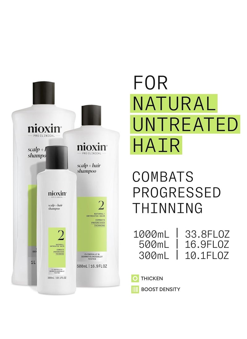 Nioxin Scalp + Hair Thickening System 2 Shampoo- For Natural or Untreated Hair with Progressed Thinning - With Niacinamide and Biotin