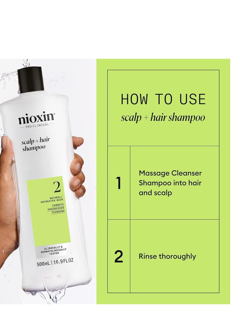 Nioxin Scalp + Hair Thickening System 2 Shampoo- For Natural or Untreated Hair with Progressed Thinning - With Niacinamide and Biotin