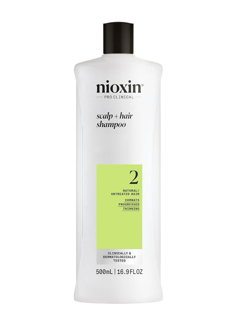 Nioxin Scalp + Hair Thickening System 2 Shampoo- For Natural or Untreated Hair with Progressed Thinning - With Niacinamide and Biotin