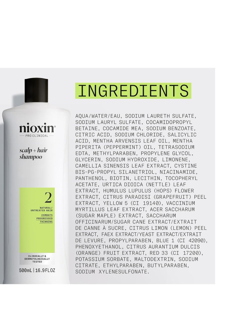 Nioxin Scalp + Hair Thickening System 2 Shampoo- For Natural or Untreated Hair with Progressed Thinning - With Niacinamide and Biotin