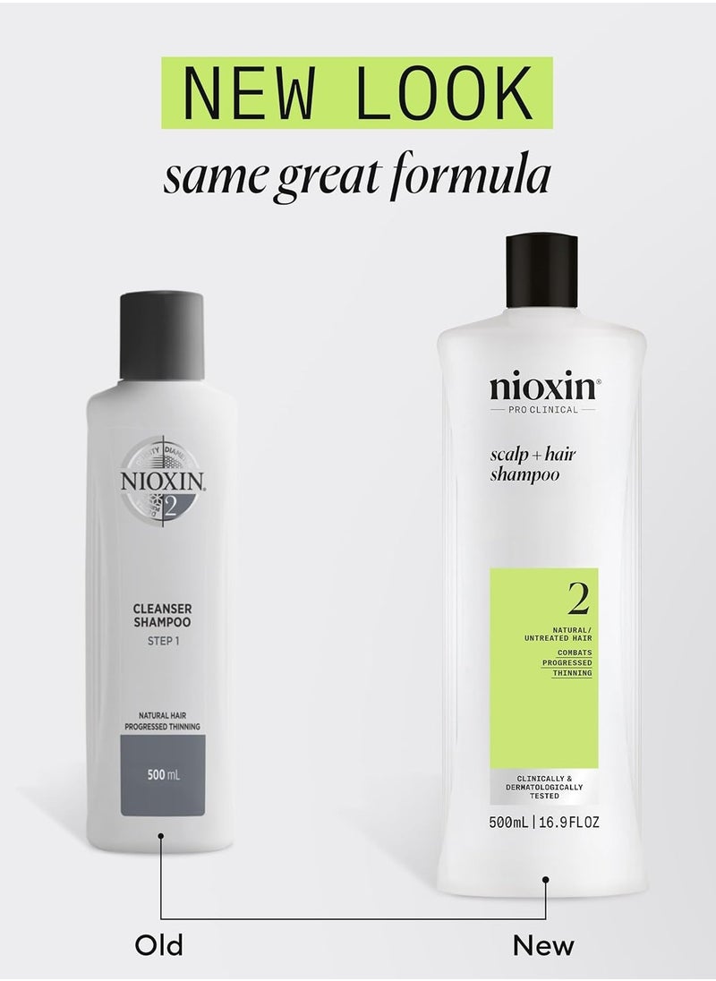 Nioxin Scalp + Hair Thickening System 2 Shampoo- For Natural or Untreated Hair with Progressed Thinning - With Niacinamide and Biotin