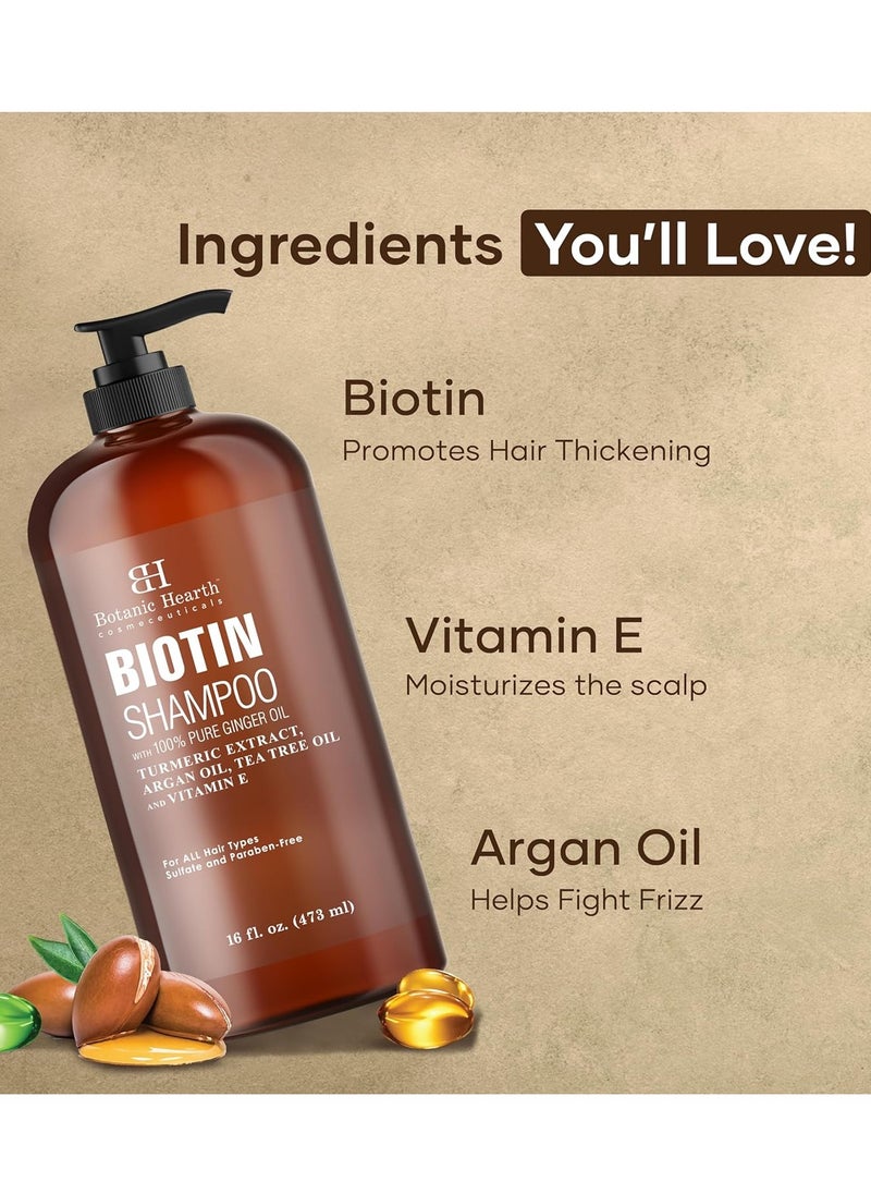 BOTANIC HEARTH Biotin Shampoo - 16 fl oz - Promotes Thicker, Fuller Hair - Hydrating & Nourishing Formula for Stronger Hair Growth - Sulfate-Free, Paraben-Free, Safe for All Hair Types