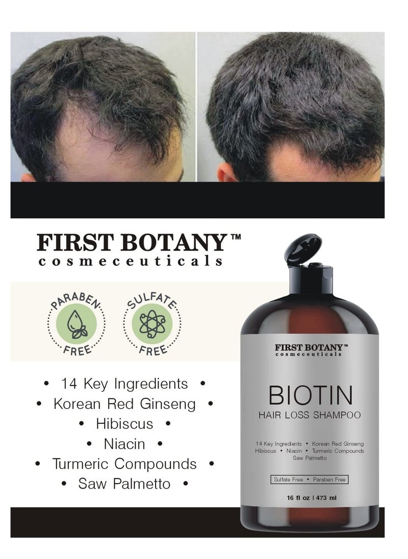 First Botany Cosmeceuticals, Hair Regrowth and Anti Hair Loss Shampoo 16 fl oz, with DHT blockers- Daily Hydrating, Detoxifying, Volumizing Shampoo For Men and Women