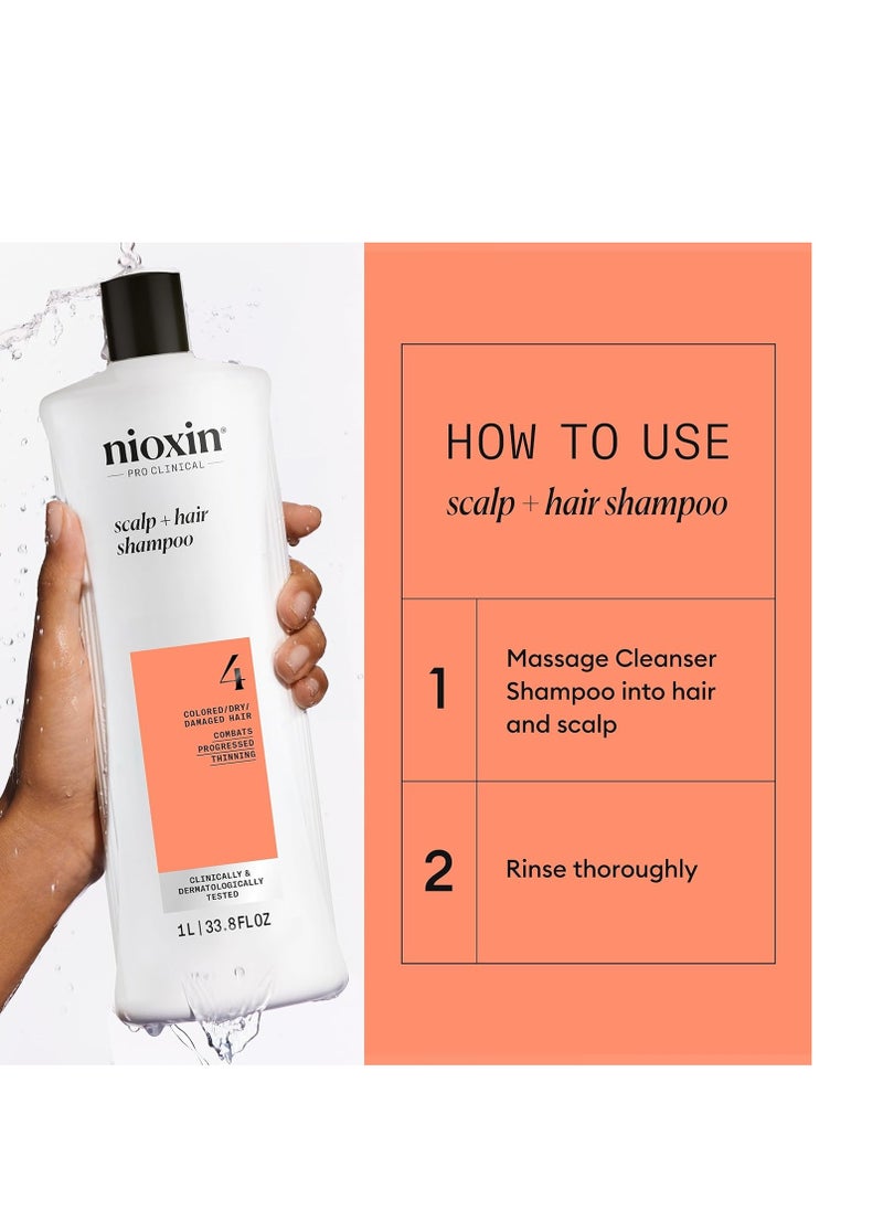 Nioxin System 4, Cleansing Shampoo With Peppermint Oil, Treats Sensitive Scalp & Provides Moisture, For Color Treated Hair with Progressed Thinning, Various Sizes