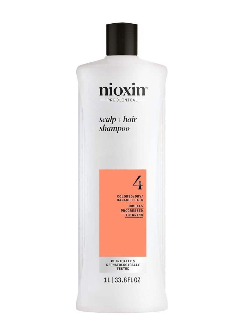 Nioxin System 4, Cleansing Shampoo With Peppermint Oil, Treats Sensitive Scalp & Provides Moisture, For Color Treated Hair with Progressed Thinning, Various Sizes