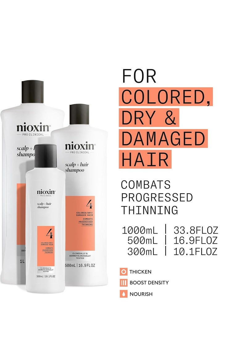 Nioxin System 4, Cleansing Shampoo With Peppermint Oil, Treats Sensitive Scalp & Provides Moisture, For Color Treated Hair with Progressed Thinning, Various Sizes