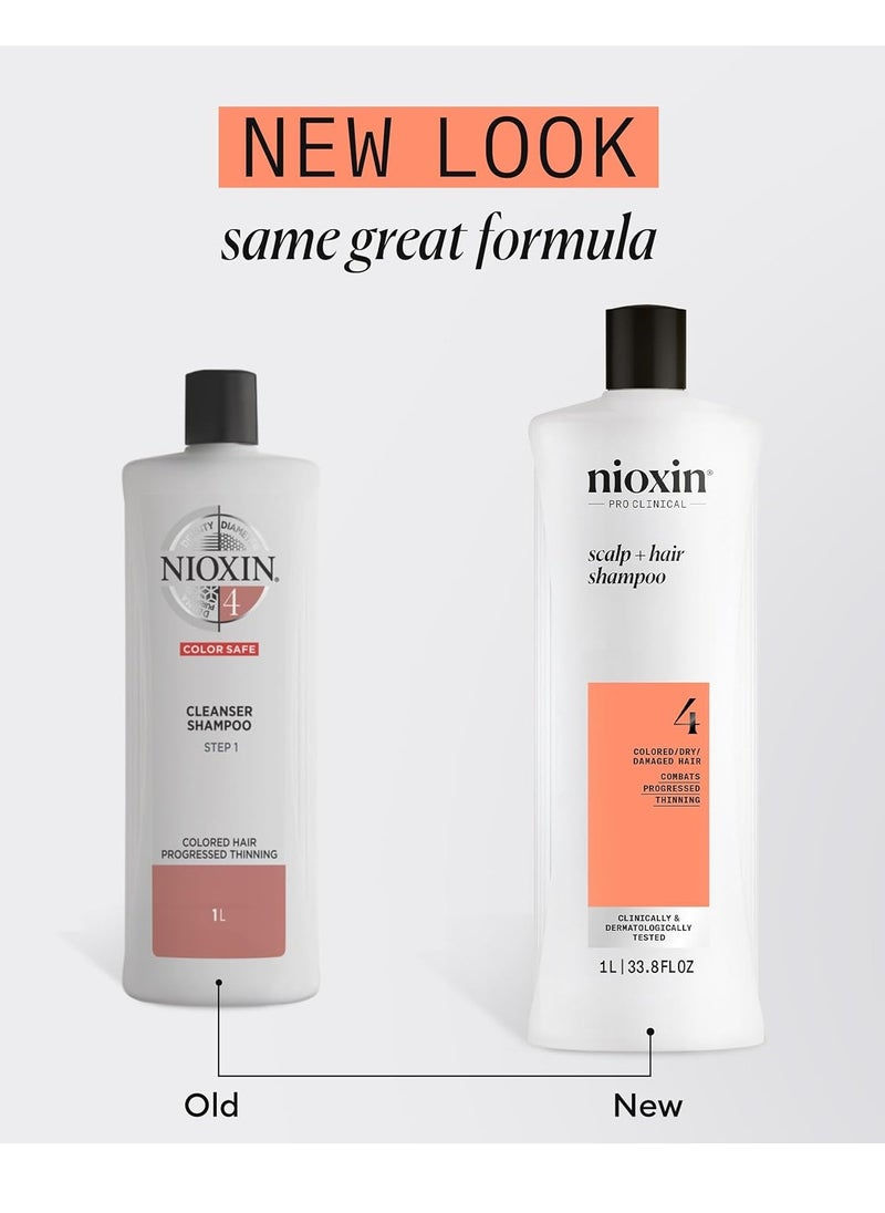 Nioxin System 4, Cleansing Shampoo With Peppermint Oil, Treats Sensitive Scalp & Provides Moisture, For Color Treated Hair with Progressed Thinning, Various Sizes