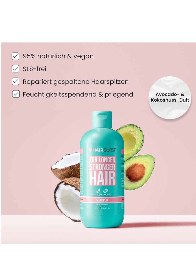 HAIRBURST Hair Growth Shampoo For Woman - Reduces Hair Loss - Strengthens Existing Hair Growth - Contains No SLS and Parabens - Scented Coconut and Avocado Aroma - New Bigger Bottles 350ml