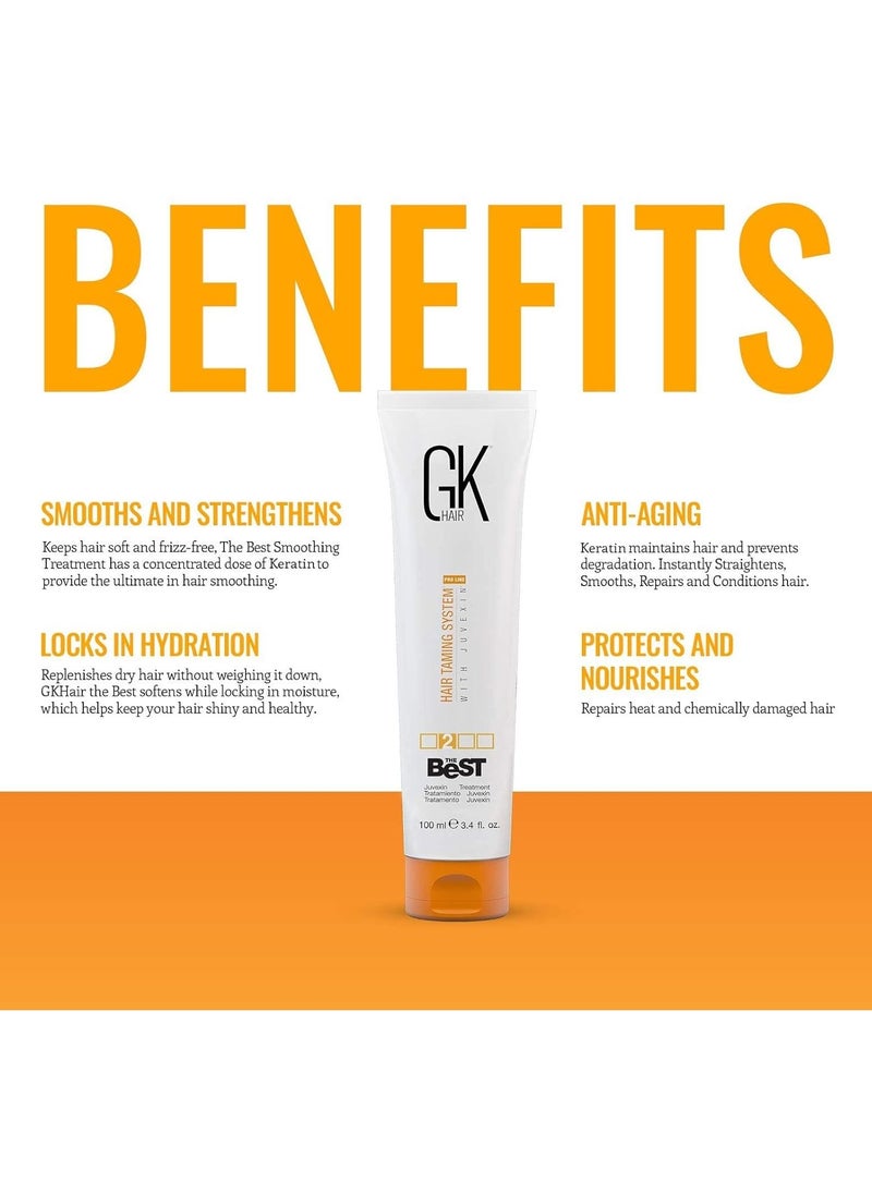 GK HAIR Global Keratin The Best (3.4 Fl Oz/100ml) Smoothing Keratin Hair Treatment - Professional Brazilian Complex Blowout Straightening For Silky Smooth & Frizz Free Hair