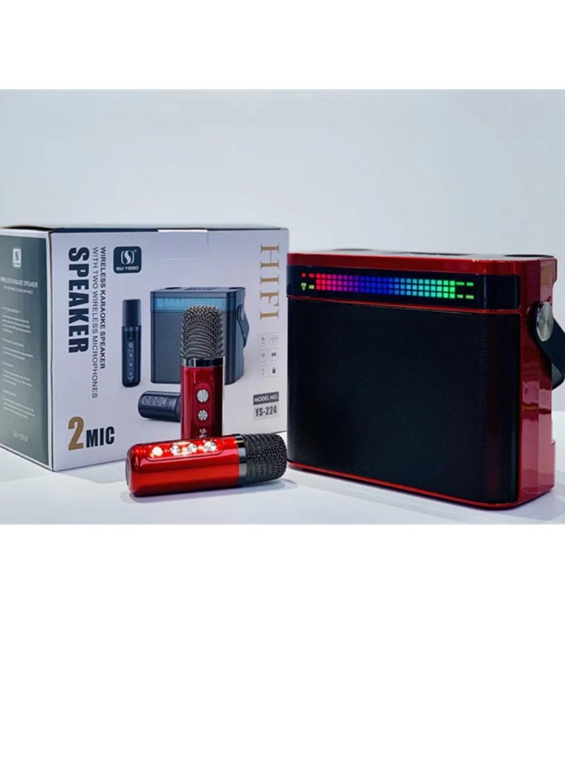 YS 224 Portable Wireless Bluetooth Karaoke Speaker Stereo Bass With Dual Microphones