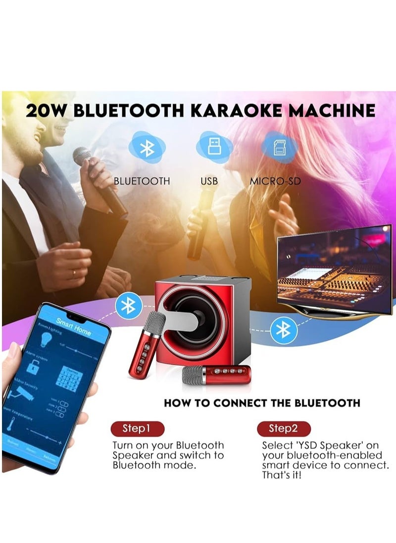 Karaoke System with 2 Microphones & Transforming Light – Bluetooth Stereo Speaker for Parties & Home Entertainment