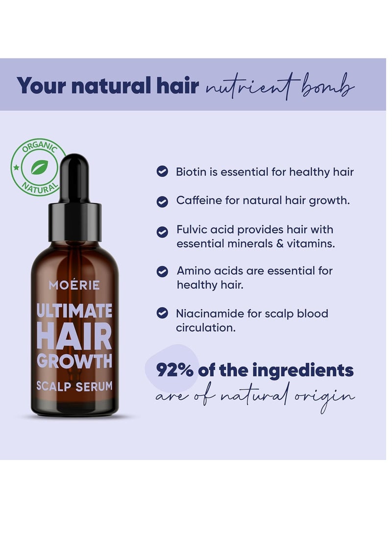 MOERIE Ultimate Hair Growth Serum for Natural Hair Regrowth & Thickening - Anti Thinning & Hair Loss Treatment for Women - Rapid Hair Growth Products - Scalp Oil Alternative - 1.69 fl oz / 50 ml