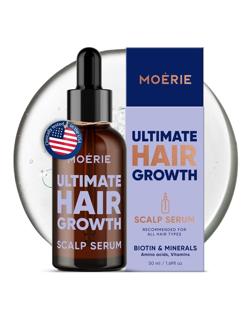 MOERIE Ultimate Hair Growth Serum for Natural Hair Regrowth & Thickening - Anti Thinning & Hair Loss Treatment for Women - Rapid Hair Growth Products - Scalp Oil Alternative - 1.69 fl oz / 50 ml