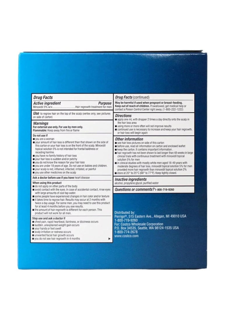 Kirkland Men Hair Loss Regrowth Revitalizes Hair Follicles 5% Minoxidil Topical Solution 3 Months Supply Size 3 X 2 Fl. Oz (60 Ml) Original