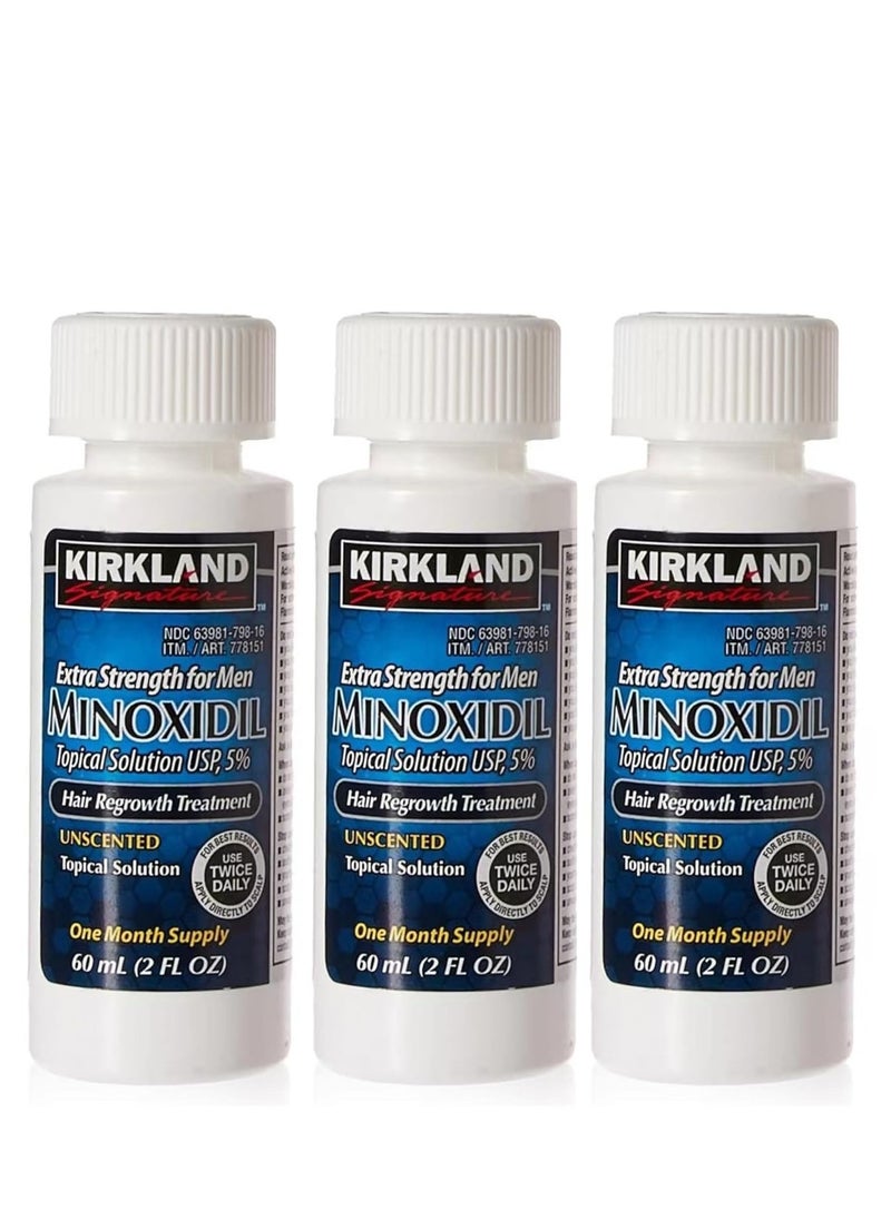 Kirkland Men Hair Loss Regrowth Revitalizes Hair Follicles 5% Minoxidil Topical Solution 3 Months Supply Size 3 X 2 Fl. Oz (60 Ml) Original